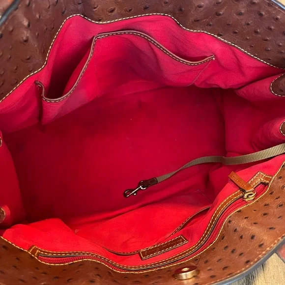 Dooney & Bourke Ariel Ostrich Leather Tote with Tassels in Cognac Magnetic Top - Picture 11 of 16